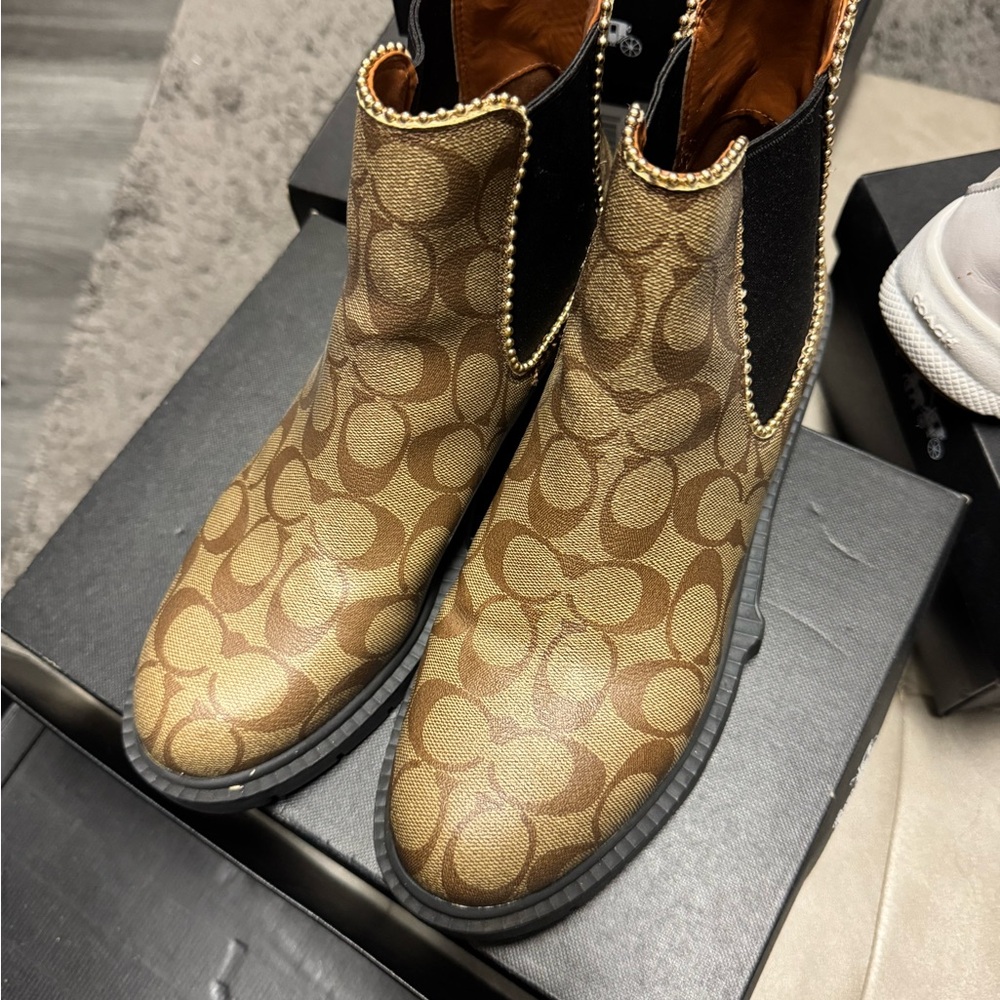 Coach Gold and Black Ankle Boots